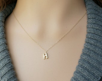 Gold Initial Necklace / Tiny Letter Pendant on a 14k Gold filled Chain ... choose your Capital Letter
