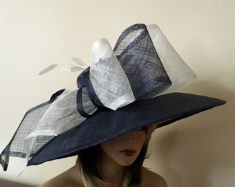 Kentucky Derby hat. Navy blue hat. Derby hat. Del Mar hat. Couture hat