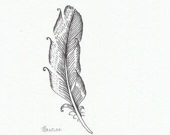 Romantic black Feather original ink drawing