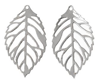 2 prints filigree matte silver leaves / Platinum