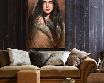 Native American art, Indian girl, Native American painting, wall decor, canvas print