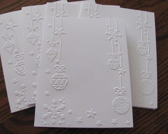 Ornament Card Set of 12, White Embossed Christmas Card, Boxed Christmas Card Set, Embossed Ornament Cards, Holiday Card Set