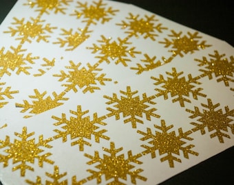 20 Glitter Gold or Silver Christmas Snowflake Stickers, Holiday Envelope stickers, Envelope Seals, gift wrapping, glitter Stickers, winter