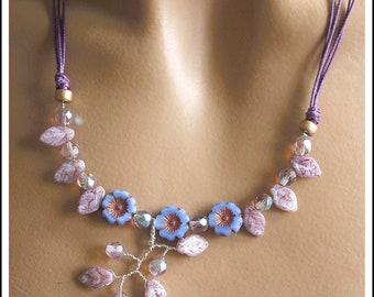Necklace three Parma violet flowers