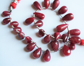 Red Ruby pear beads. Graduated ruby teardrop beads. Precious gemstone beads 8''