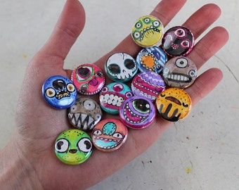Handdrawn Monsters - pack of 5 one inch pins (random)