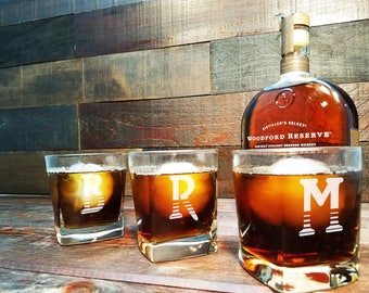 Groomsmen Gifts, Square Whiskey Glasses, Whiskey Glasses Personalized, Engraved Rocks Glass, Monogram, Scotch Glass, Groomsman Gift Set