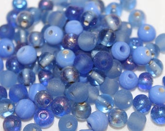 Glass beads round, 6 mm, AB blue mix