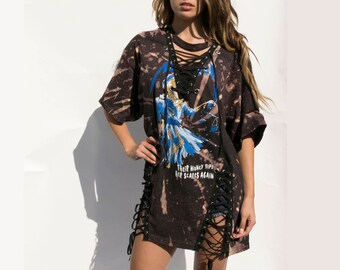 Lace Up Acid Wash T-shirt, Lace Up Metallica Acid Wash Tee, Lace Up Band Tee, Grunge Lace Up T-shirt, LF Inspired Metallica Band Tee