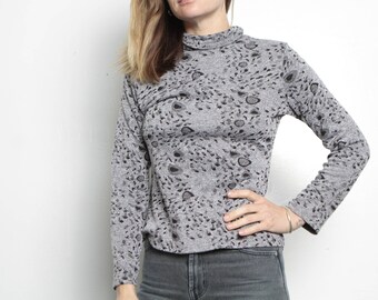 mock TURTLENECK vintage 90s grey & black women's long sleeve grunge y2k vintage top shirt