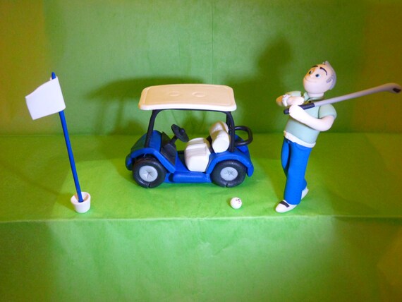 Golf Golfing Golfer Cart Flag Edible sugar paste cake topper
