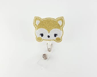 Fox - Vinyl Felt Badge Reel - Nurse Badge Holder - RN Badge Reel - Retractable Badge Clip - Name ID Badge - Pediatric Badge - Medical Badge