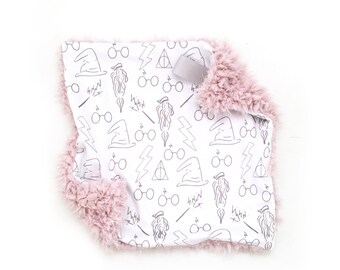 Reizende grau Zauberer. Reizende. Graue Lovey. Zauberer Lovey. Mini Baby-Decke. Schmusetuch. Im Taschenformat. Minky Lovey.