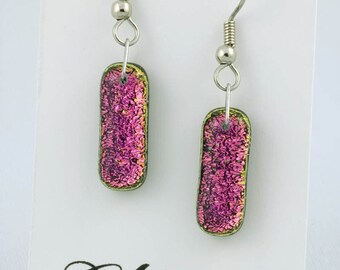 Pink Dichroic Glass Earrings