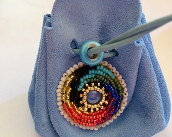 Leather and beads, small leather bag purse