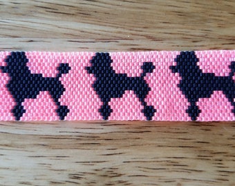 7 1/2 inch Beaded Bracelet. Black Poodles.