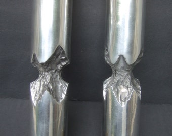Avant Garde Mixed Metal Brutalist Candle Sticks