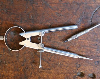 Vintage Convertible Compass - Dividers - Scratch Compass - Drawing Compass - Drafting Tool - Wing Divider