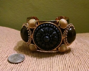 Vintage Designer Signed Rachel Leigh Gold Toned Metal Cuff Bracelet