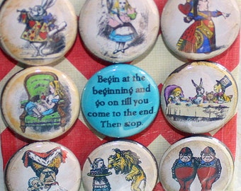 Alice in Wonderland Magnets - One Inch - Begin At The Beginning