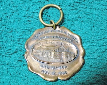 Souvenir Advertising Watch Fob Hartford CT Arsenal & Armory Watch Fob Dedicated On Nov. 12 1909 - 1 1/4" X 1 1/4" - Great Find!