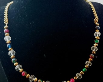Emerald Ruby and Sapphire pyrite necklace