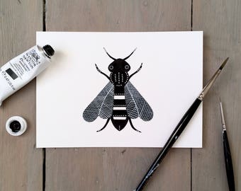 Beatrice Bee - Original Contemporary 4x6 Watercolour Painting - Black and White Art - by Natasha Newton