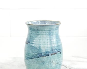 Vintage Pottery Vase // Blue Handmade Clay