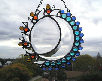 Stained Glass Art|Sun & Moon Stained Glass|Celestial Suncatcher|Art and Collectibles|Glass Art|Suncatchers|Handcrafted|Made in USA