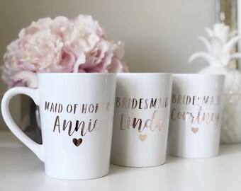 Bridesmaid coffee mugs- bridesmaid proposal- maid of honor mug- bridesmaid gift idea- wedding party mugs- rose gold bridesmaid mugs- proposa