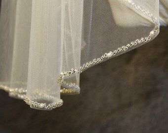 1T beaded veil, minimalist new design high quality bridal veil, crystal veil, wedding veil, white, ivory beads beaded veil