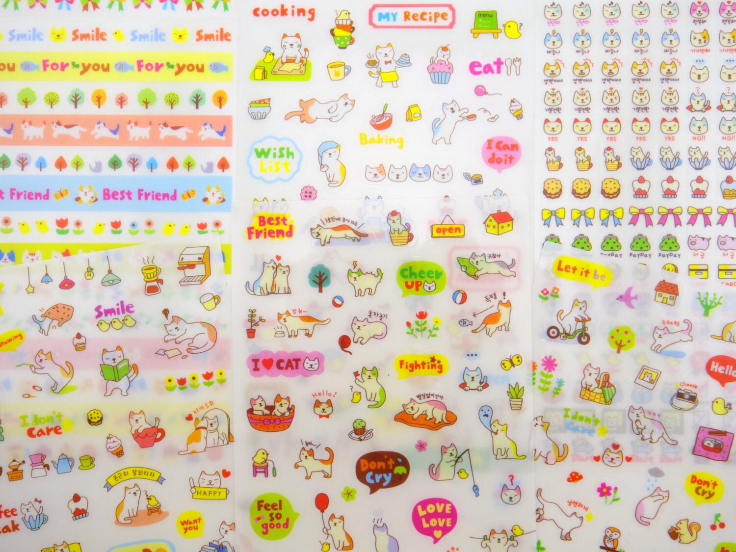 SIX sheets Korean cat stickers, kawaii stickers, kitten stickers, cute ...