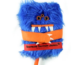 Nightmare Snatcher children's fuzzy monster dream journal, blue orange monster book Growlby