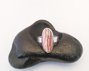 oval rhodochrosite ring set in sterling silver