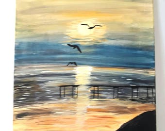 Sunset painting on canvas, sunset artwork