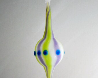 Hand Blown Ornament, Glass Ornament, Art Glass Ornament, White, Lime, Purple & Blue Ornament, Handmade Glass Ornament