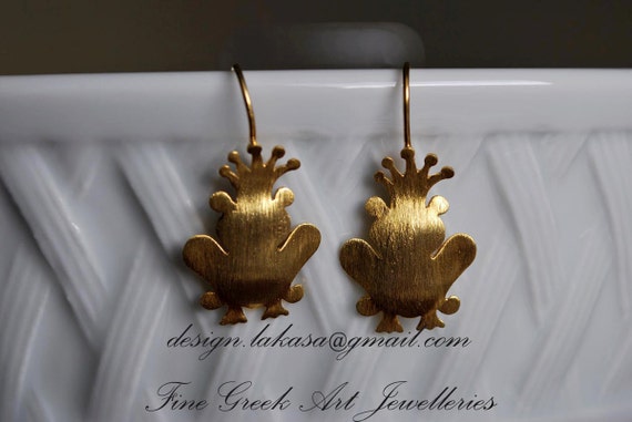Prince Earrings Sterling Silver Gold plated Fine Greek Art Jewelry Kiss your Frog My Little Princess for her Love Anniversary Woman Gift