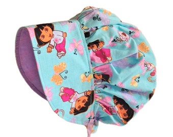 Dora Hat, Sun Bonnet, Girl Sun Hat In Pink Or Blue, Baby Bonnet, Toddler Sun Hat, Summer Hat, Cotton Hat, Girls Birthday Gift