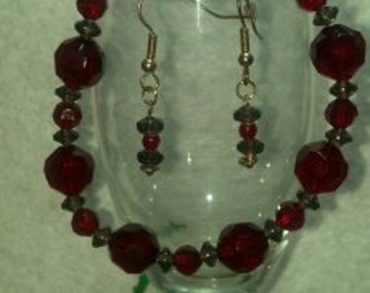Black and Red Bracelet and Earring set