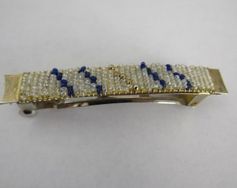 Vintage Blue and White Beaded Hair Clip