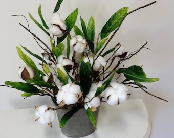 2nd Anniversary gift, Farmhouse cotton arrangement, Farmhouse decor, Fixer Upper decor, Cotton Boll, Rustic decor, All seasons decor