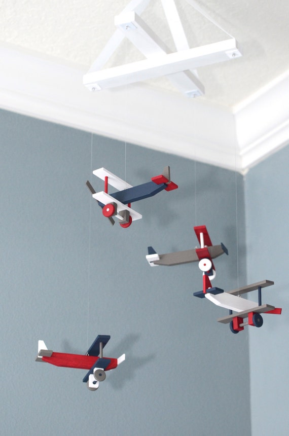 Airplane Nursery Mobile Nursery Decor BiPlane Custom Wood