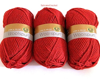 Woolspun Yarn Red Tomato Wool Acrylic Blend Lion Brand Craft Supplies