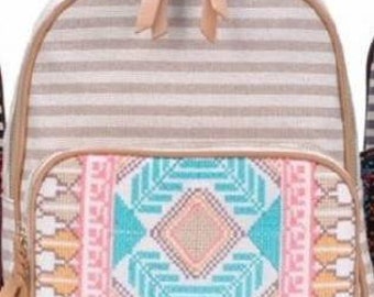 Stripe Print Braid Strap BackPack BIEGE