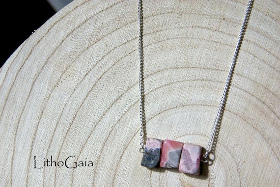 Rhodochrosite Bar Necklace on 925 Sterling Silver, Crystal Jewelry, Gemstone Bar, Gift for Her, Crystals Necklace Beads, Birthstone Jewelry