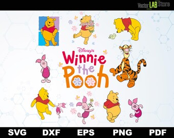 Winnie The Pooh Vector Cutting Files and Clipart Svg Dxf Eps Png Pdf Digital Graphic Design Instant Download Disney Vector Pooh Design 001