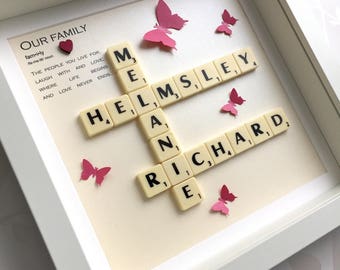 Scrabble frame, scrabble gift, family frame, scrabble art, personalised gift, scrabble tiles, family gift, gift for mom, personalized frame