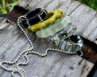 Set of 5 Lampwork Glass Ring Beads with FREE Chain