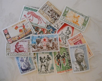 16 Vintage 1960s-1970s Postage Stamps, Republic of Dahomey (Benin), Excellent Condition, 4 Uncanceled