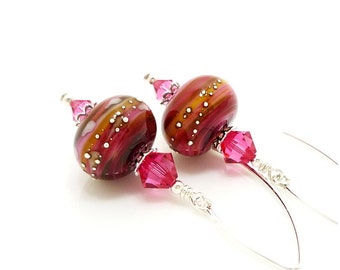 Pink Earrings, Lampwork Earrings, Glass Earrings, Glass Bead Earrings, Unique Earrings, Dangle Earrings, Drop Earrings, Glass Bead Jewelry